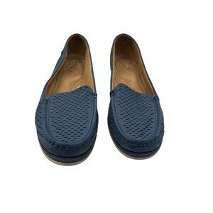 Clarks Size 10M Stylist Comfortable Perforated Blue Leather Loafers
